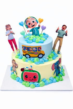 Colorful Cocomelon themed birthday cake for kids