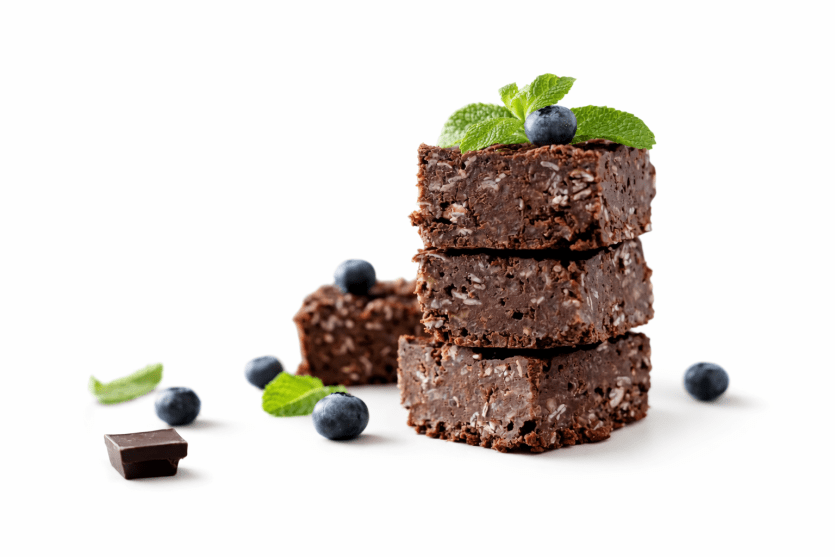 Healthy Millet Chocolate Cake brownies with blueberries