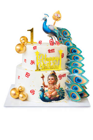 Traditional Lord Murugan and Peacock theme design cake