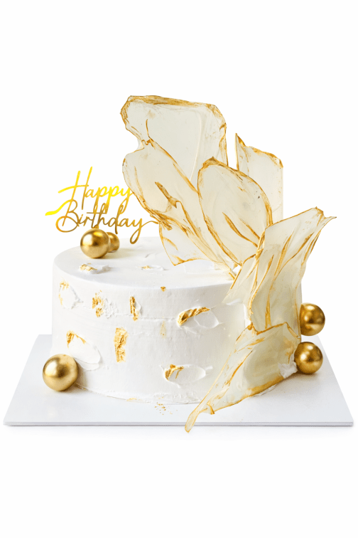 Elegant white and gold premium designer birthday cake